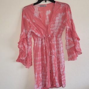Tiara Hawaii Ruffle Sleeve Dress in Pink Tie Dye